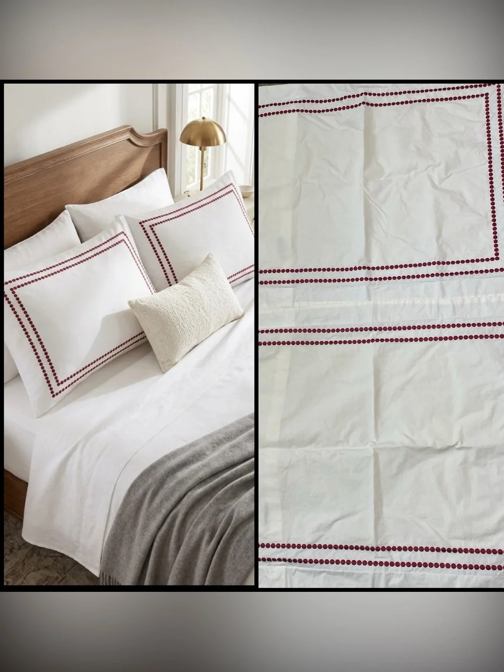 2 Pottery Barn Ruby Embroidered Dotted Border Off White Standard Shams